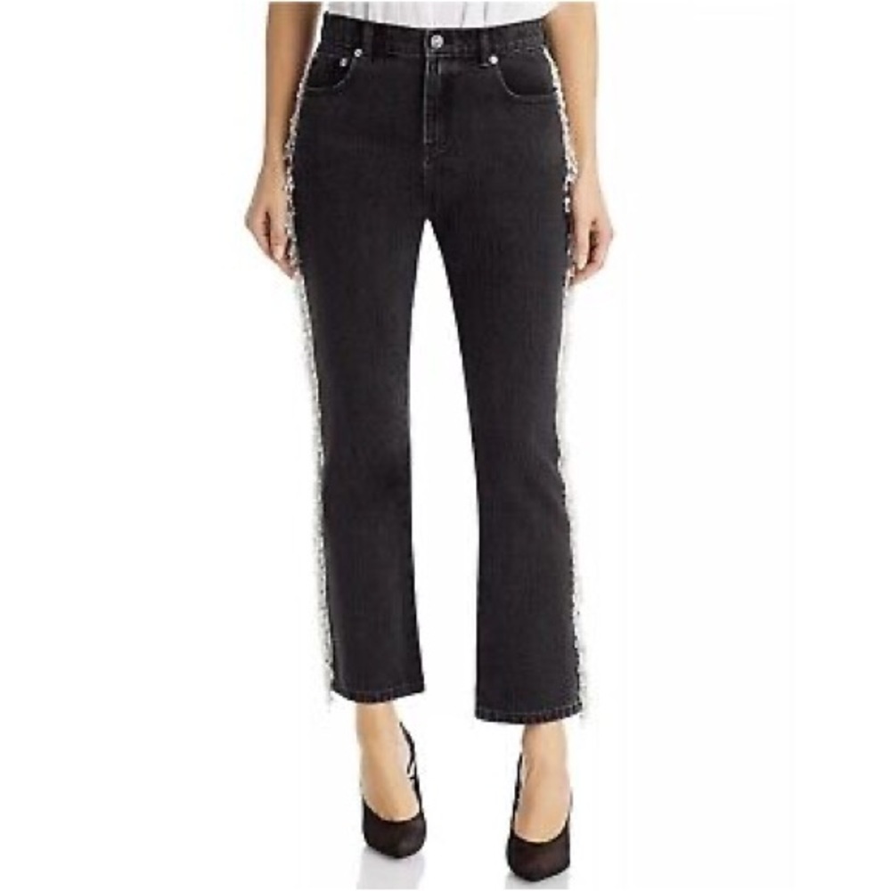 Milly Black Straight Leg Jeans with Fringe